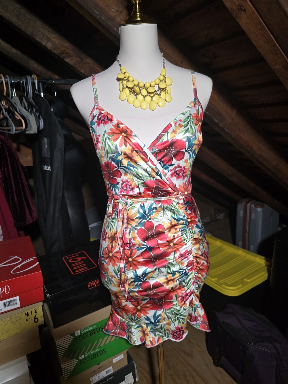 Floral Wrap-Style Spaghetti Strap Dress - Red Multi